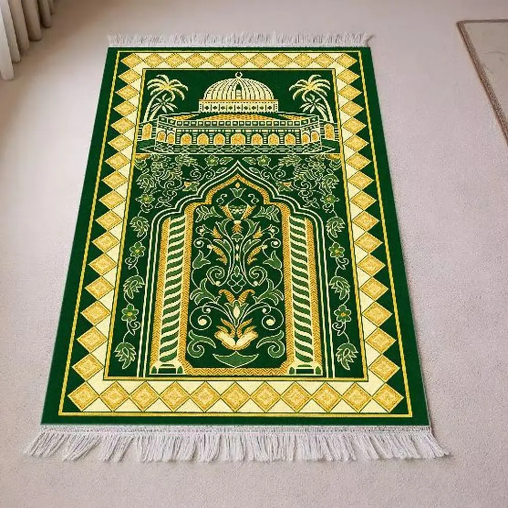 VIKAMA Traditional Islamic Prayer Rug Orange Bismillah Calligraphy Mat with Fringe - view 4
