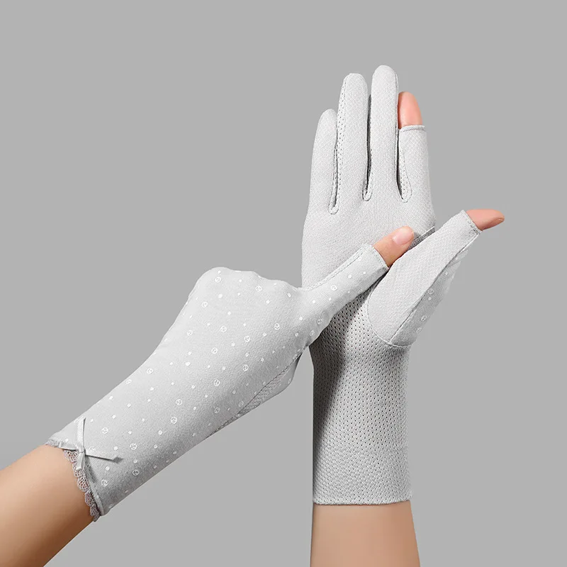 Summer Autumn Mid-length Cotton Medium-length Touch Screen Cycling Driving Anti-slip Anti-ultraviolet Sunscreen Gloves Women