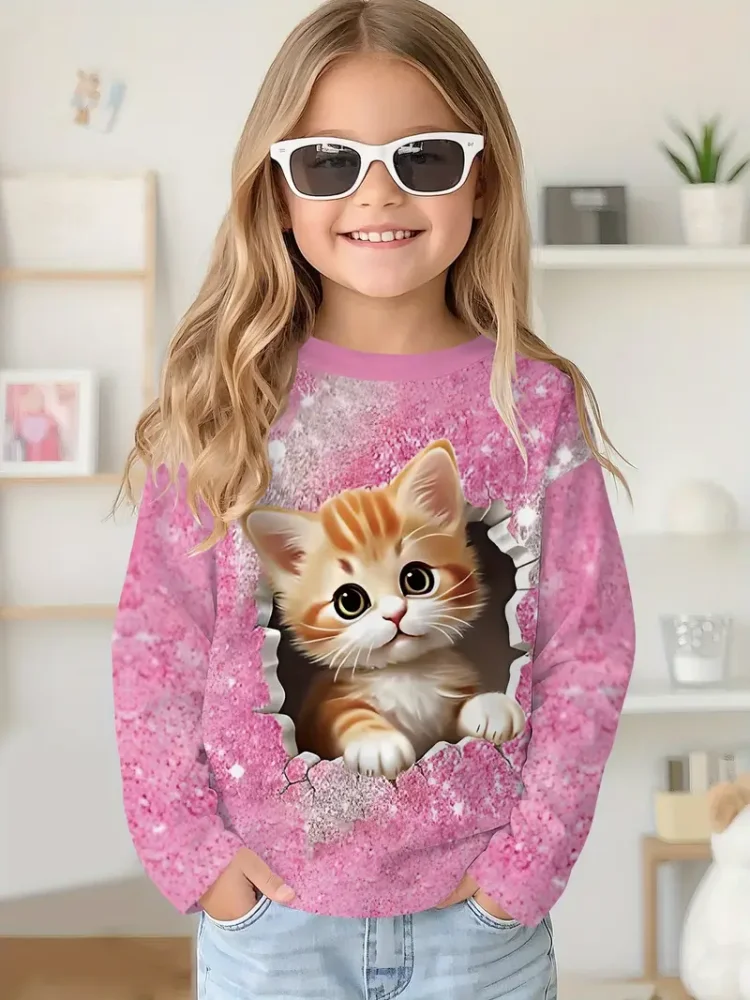 Cartoon Animal Capybala T-Shirt O-Neck Tops Long Sleeve Fashion Tshirt Children Girl Clothes 7 to 8 Years Old Tee Boys Clothing