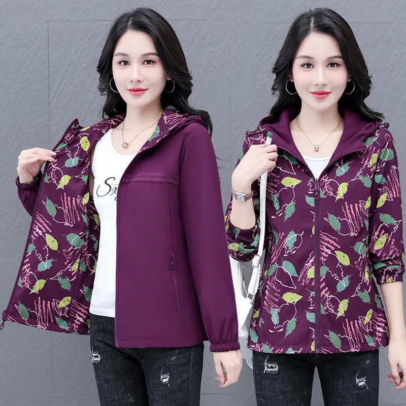 

Двусторонняя короткая куртка, женский весенне-осенний тонкий плащ, новинка 2025 года, модное пальто с капюшоном и принтом, женские ветровки, верхняя одежда