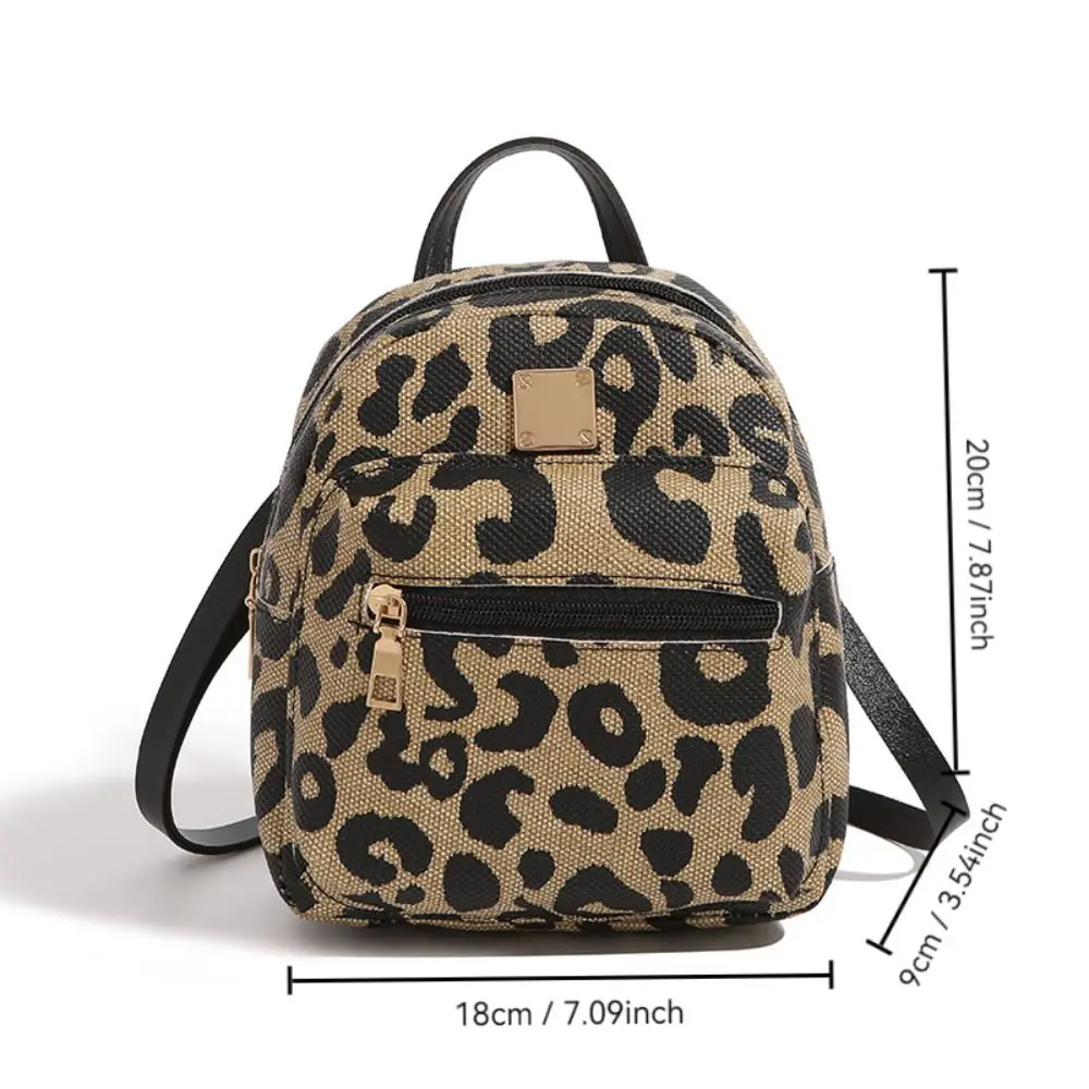 Women Leopard Backpacks PU Leather Shoulder Bag Students High School Small Book Bag Female Mini Rucksack