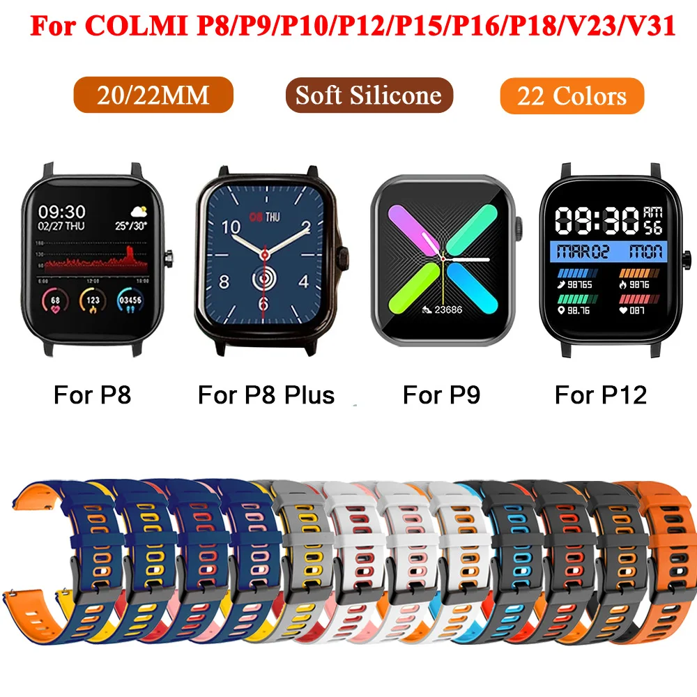 20mm Silicone Straps For COLMI 15/P16/18 P10 P9 V31 V23 Pro Land 1 2S Sport Bracelet For Huami Amazfit GTS 2/3/4 Mini/GTR 42mm