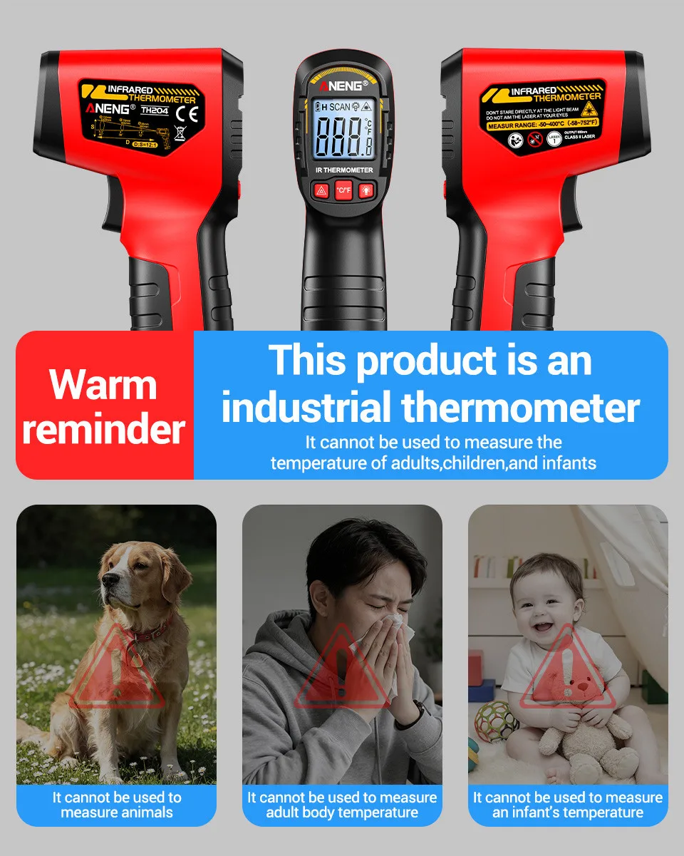 ANENG TH204 Infrarot-Thermometer Handgehaltene Temperaturmesspistole Berührungsloser Laser-Wärmetester -50-400 ° C für Industrie, Haushalt, Automobil – Detail 15