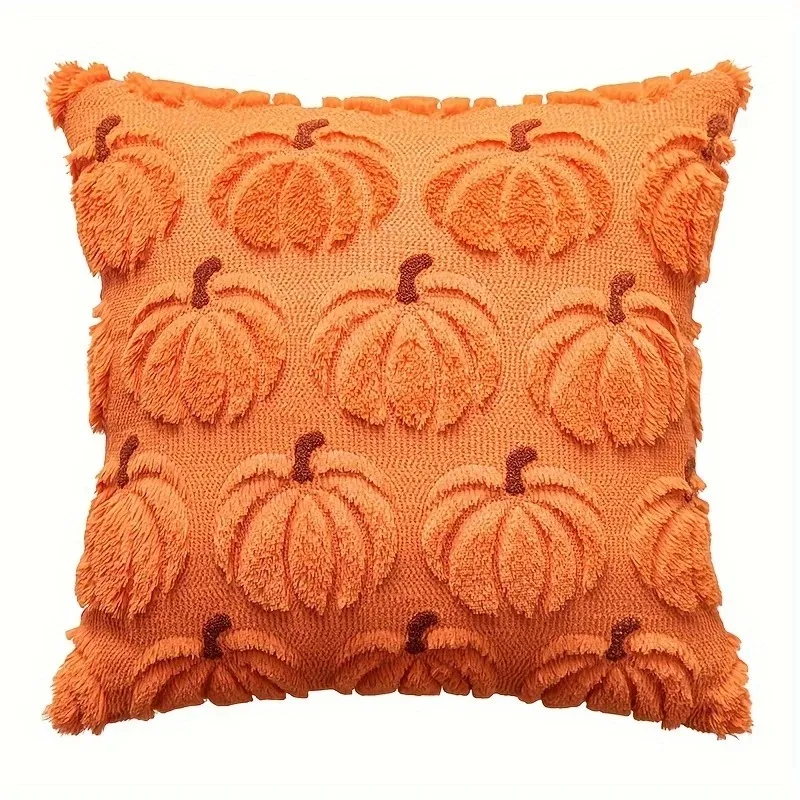 Fall Halloween Throw Pillow Cover 18x18 Decorative Pumpkin Pattern Pillowcases Soft Plush Faux Wool Cushions for Home Sofa Couch