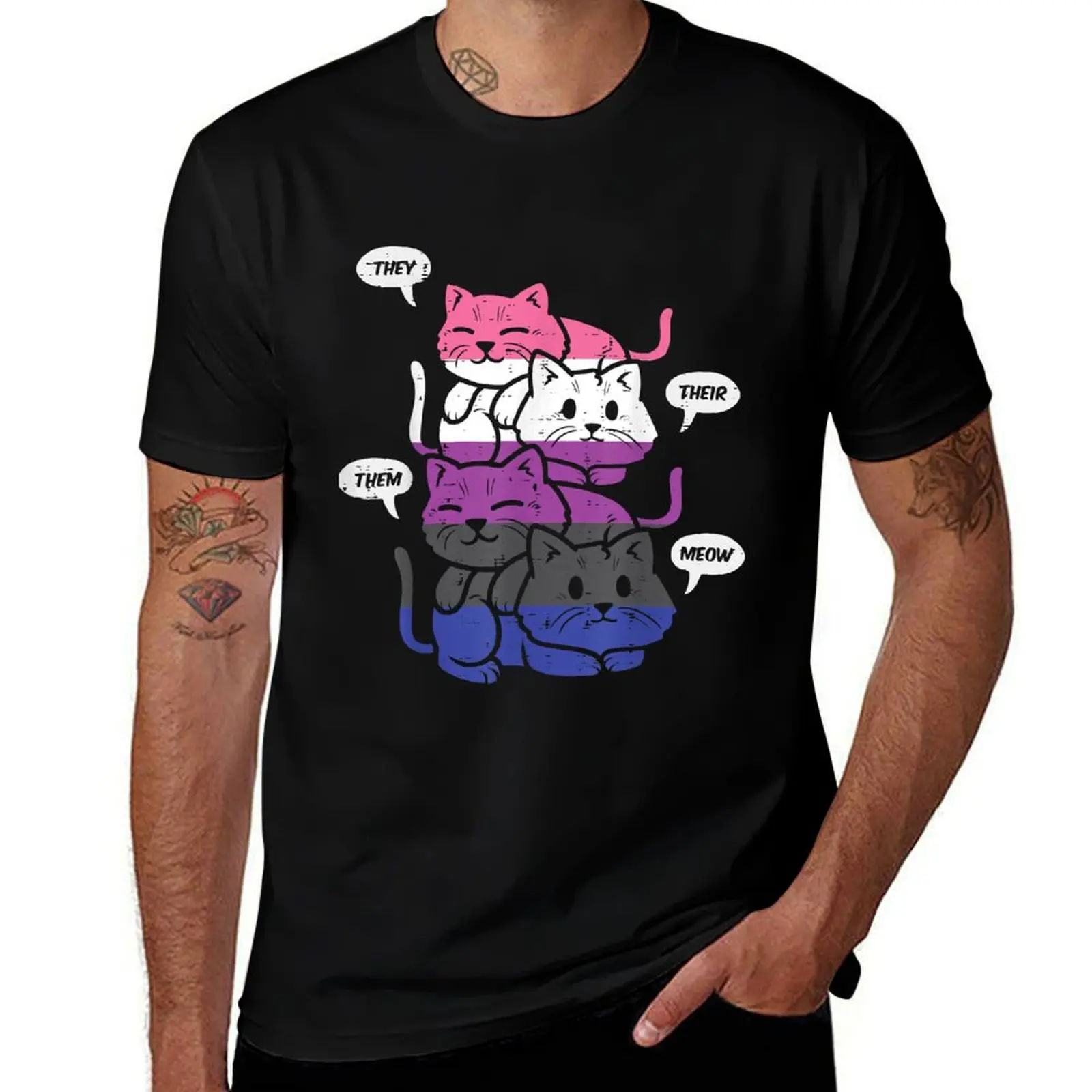 

They Their Them Meow Cats Pronouns LGBTQ Genderfluid Flag T-Shirt essential t shirt T-Shirt