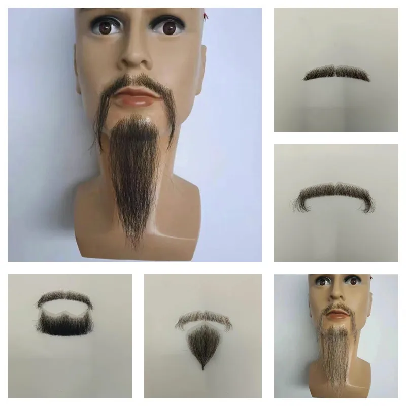 Handsome Long Face Beard Mustache For Men Party/Movie Black Grey Realistic Makeup Lace Beard