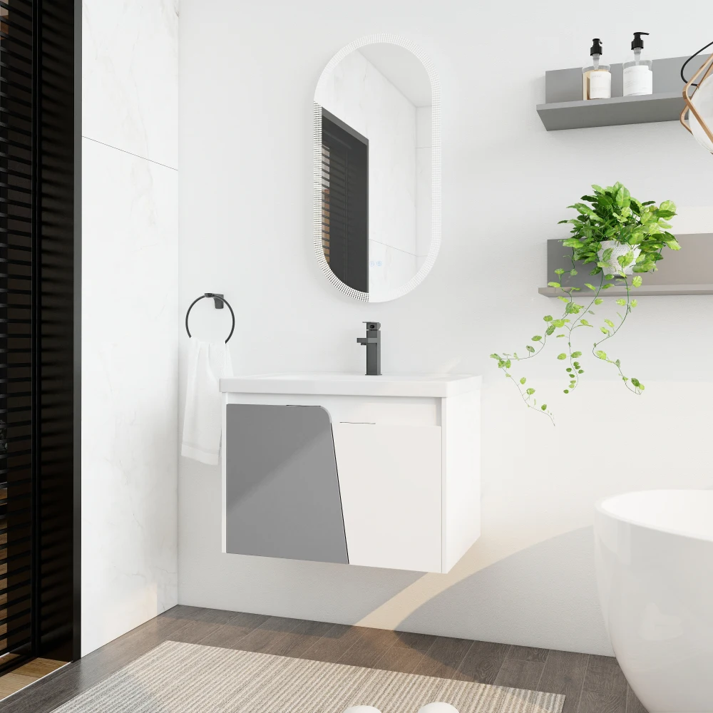 28 Inch Wall-Mounted Bathroom Vanity With Sink, For Small Bathroom (KD-Packing)