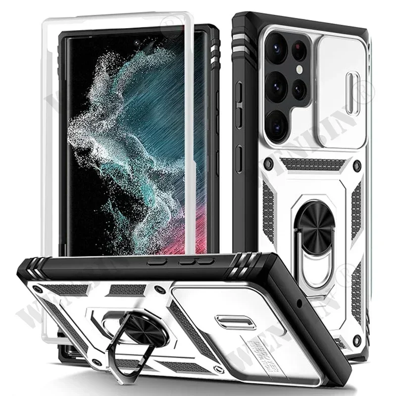 Case Voor Samsung S26 Ultra S25 S24 S23 Plus S25 FE A57 A56 A37 A36 A17 A16 5G Zware met Camera 360 Graden Kickstand Cover