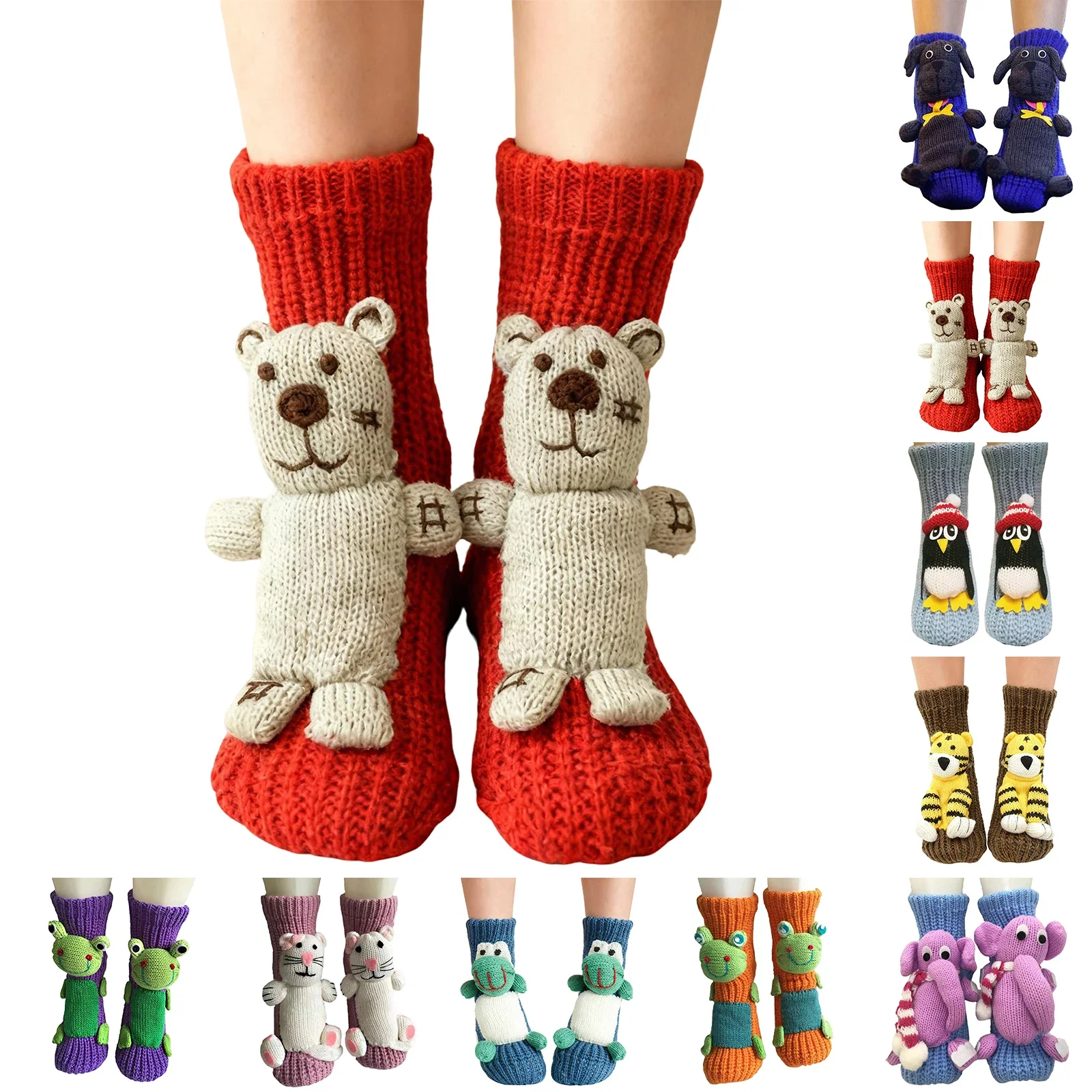 Women's Funny Floor Carpet Socks Thick Knitted Winter Warm Cute 3D Cartoon Animal Design Kids Christmas Gift Idea，kawayi socks