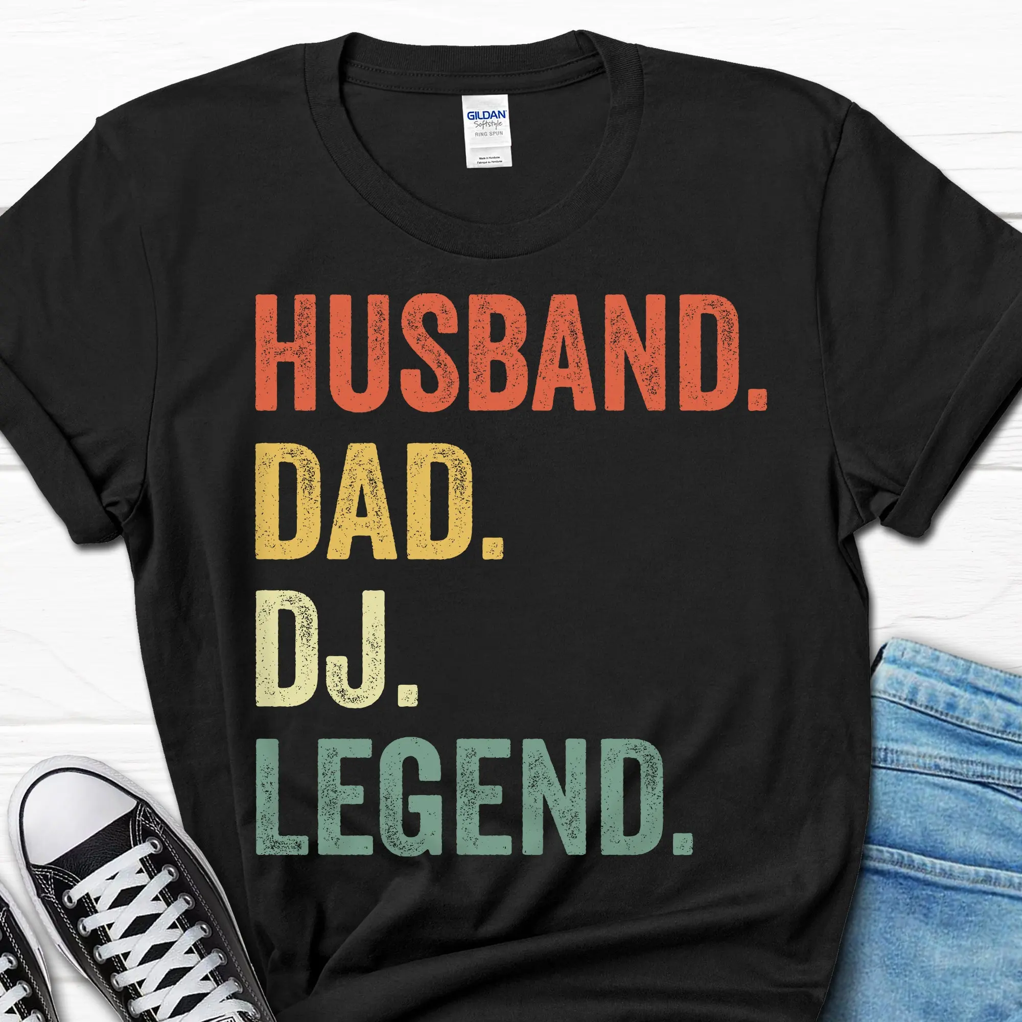 Husband Dad DJ Legend T Shirt Father's Day Music For Record Him Vinyl Lover Men's Turntable