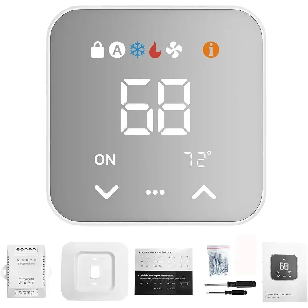 WiFi Smart Thermostat Programmable C-Wire Remote Control Compatible with Alexa Google Assistant Energy Saving 7-Day Schedule