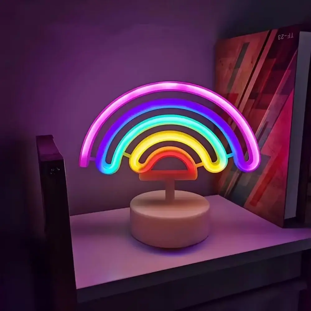 

Colorful LED Neon Sign Nightlight 3D Acrylic Battery USB Dual-use Desktop Rainbow Night Light with Base Flicker Free
