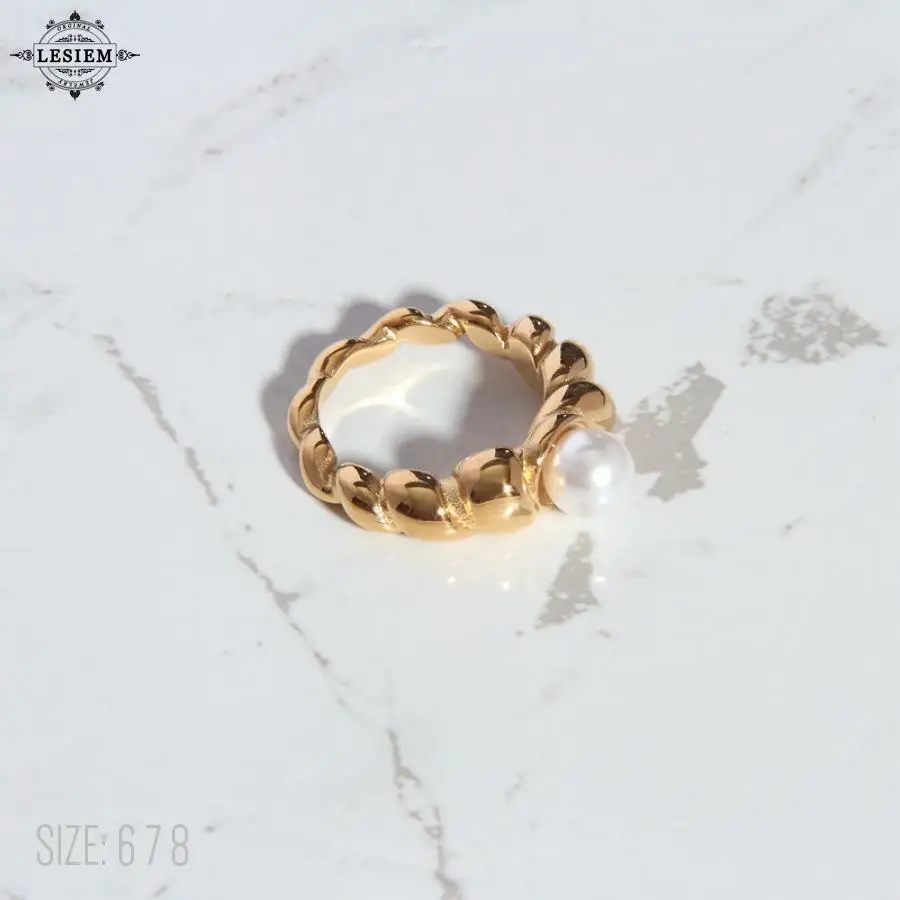 LESIEM 2023 trend Gold color size 6 7 8 Girlfriend wedding ring Rough Fried Dough Twists Pearl Ring prices in euros men jewelry