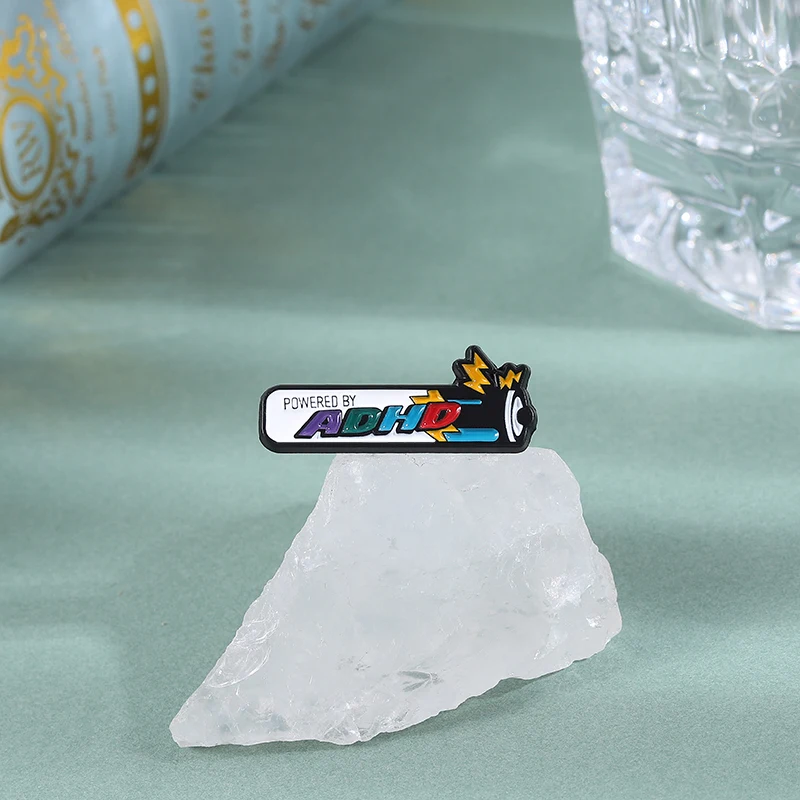 POWERED BY ADHD Enamel Pins Custom ADHD Power Generation Battery Brooches Lapel Badges Clothes Funny Jewelry Gift for Friends