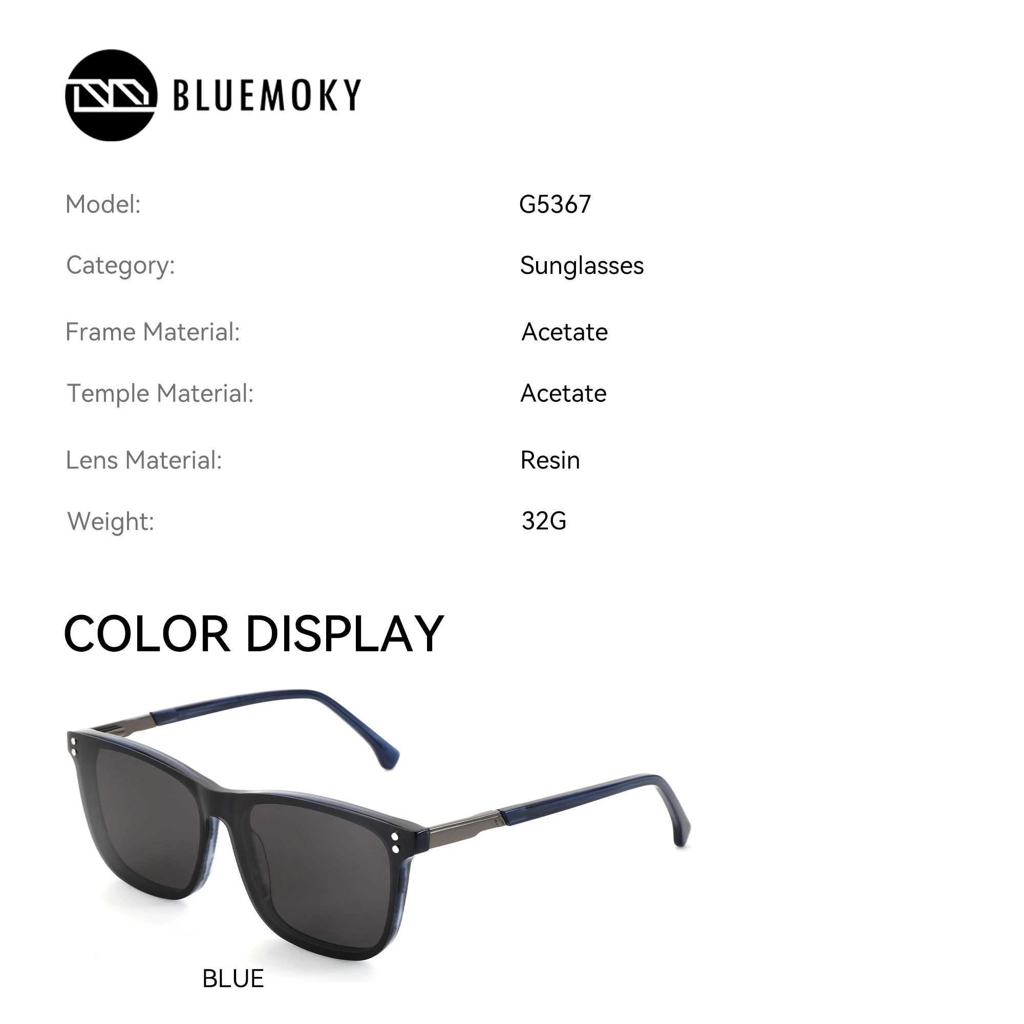 BLUEMOKY (مقاس L) نظارات طبية مربعة للرجال من الأسيتات، إطار مستقطب للنظارات الشمسية، عدسات تصحيح قصر النظر التقدمية #4