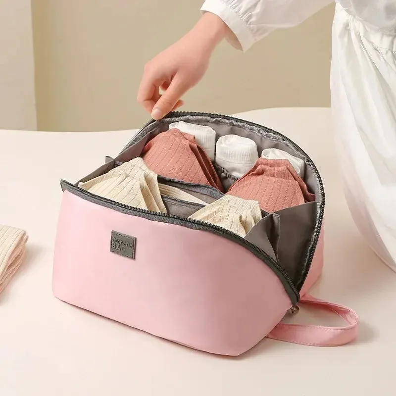 

1pc Pink/Grey Underwear Storage Bag Portable Zipper Bras Organizer For Traveling Women's Lingerie & Underwear Accessories