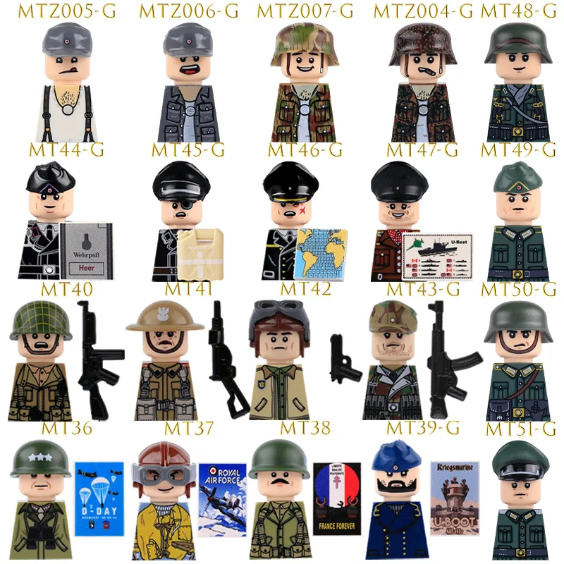 

WW2 Military Soldier Figures Building Blocks German Camouflage Warrior Navy Officer US UK Air Force Infantry Gun Bricks Kids Toy