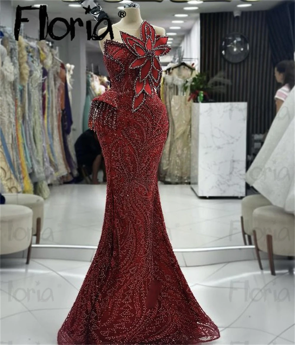 Floria Burgundy Sparkle Dubai Mermaid Evening Dress 2024 Sleeveless Long Prom Party Gowns Wedding Events Reception Night Gown