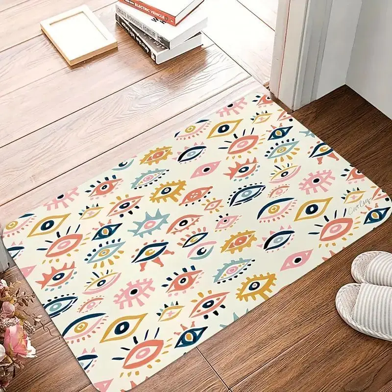 Boho Floral Print Mat Outdoor Entrance Floor Decorative Washable Carpet Non-slip Easy Clean Area Rug Wrinkle-Resistant Doormat