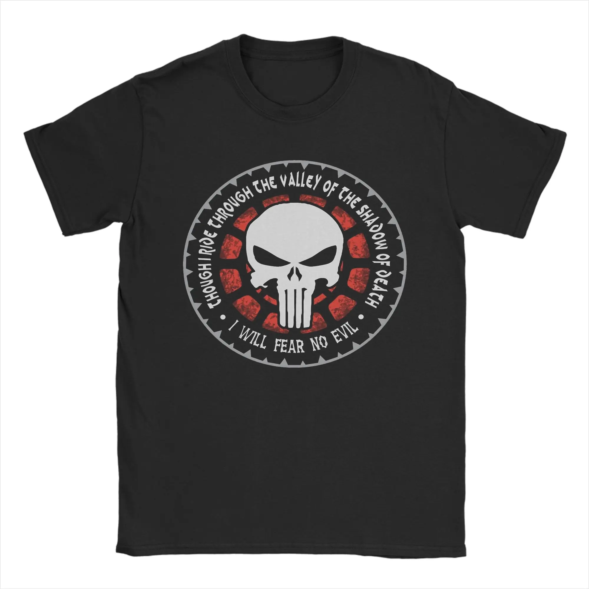 Vintage Punisher Skull Tshirts Men Crewneck Clothing Ride Through The Valley Of The Shadow Of Death  Cotton Summer Top Tee