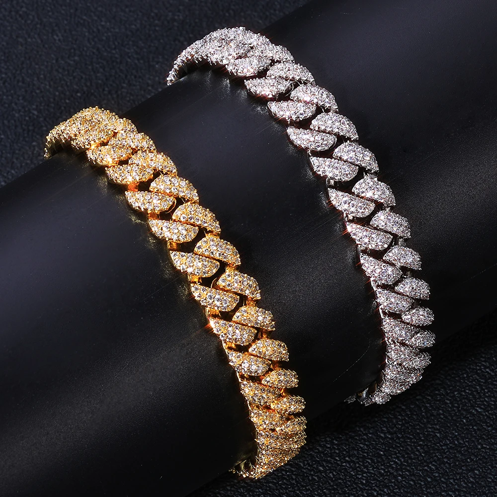 

Hip Hop Jewelry for Men 10mm 3 Row Iced Out Diamond Cuban Chain White Gold Plated Miami Cuban Link Bracelet Gift