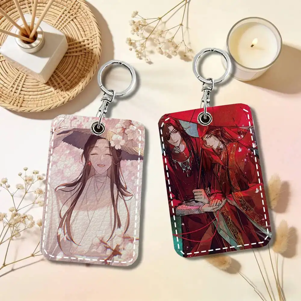 Tian Guan Ci Fu Card Case Keychain Access Card Bag Key Tag Ring Leather Card Holder Key Ring Access