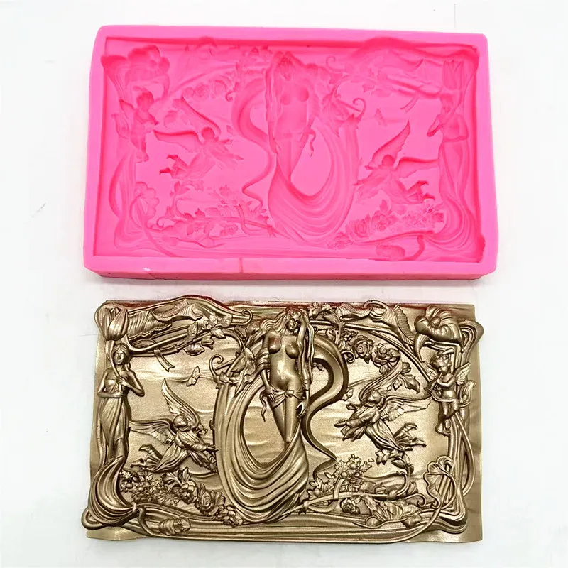 Fan Yong four mermaid relief silicone mold creative Nordic style DIY can make gypsum resin concrete tabletop ornaments view 2