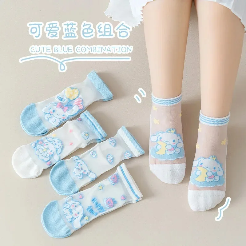 5 Pairs/Lot Sanrio Mymelody Kuromi Children's Sock Anime Plain Mesh Socks Invisible Ultrathin Breathable Sport Sock Girl Gift