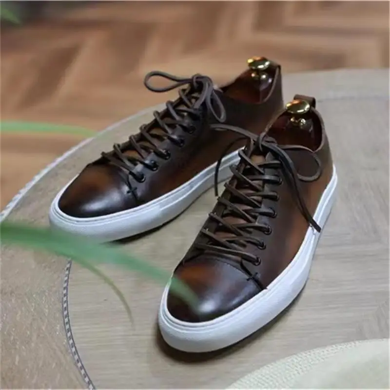 Men Moccasin Casual Shoes Handmade Leather Round Toe Low-heeled Lace Fashion Business Party Outdoor Sports Daily Men Shoes