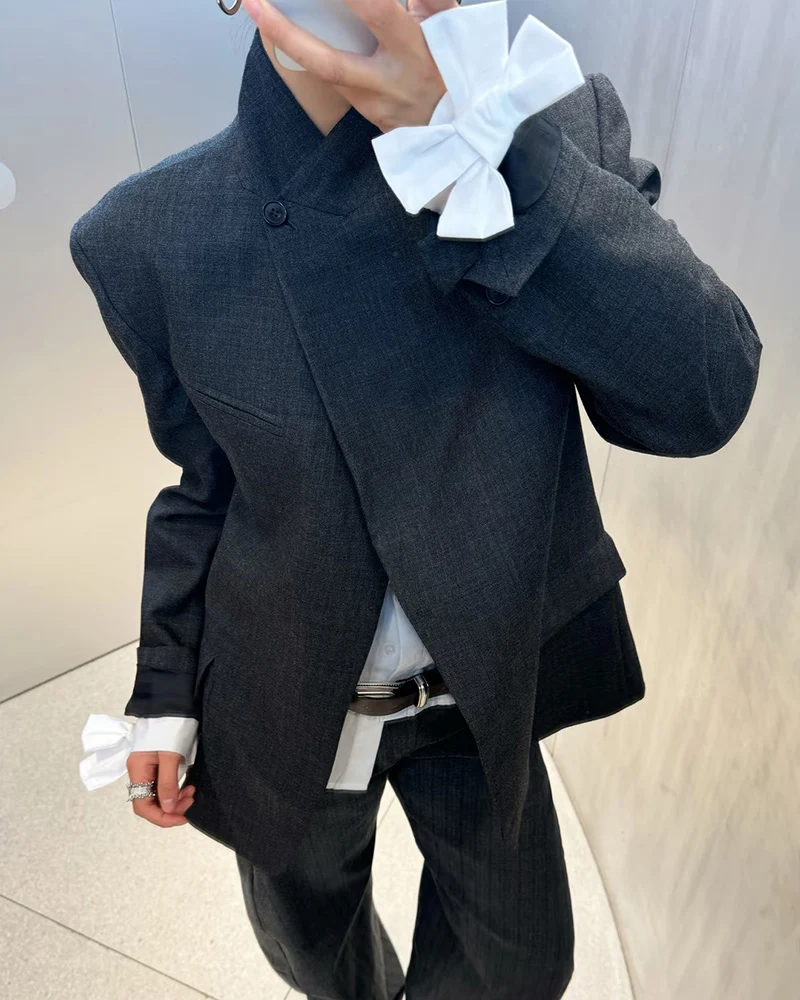 

Женский пиджак 2026, новый весенний модный темно-серый пиджак для женщин, женский пиджак, топ, элегантное шикарное женское пальто