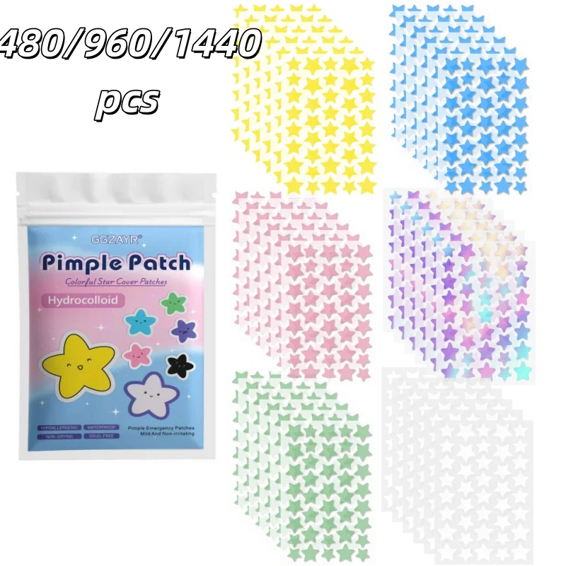 Star Pimple Patches for Face 480/960/1440Pcs Hydrocolloid Acne Patch Cute Colorful Waterproof Blemish Stickers