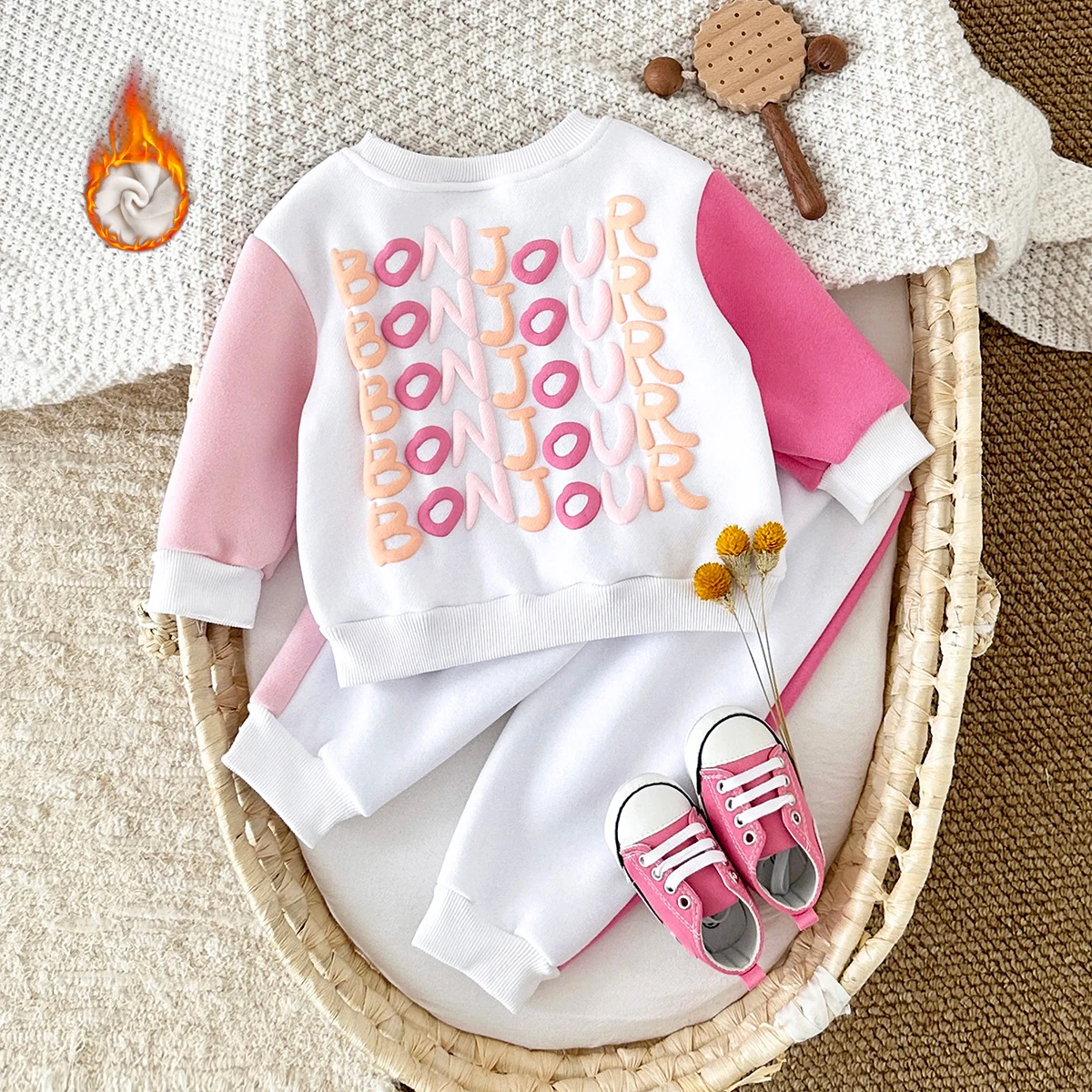 Baby Boy Clothes Korean Infant Suits 3D Letter Print Pullover Top+Pants Thick Warm Girls Infant Stylish Sportswear Autumn 2Pcs