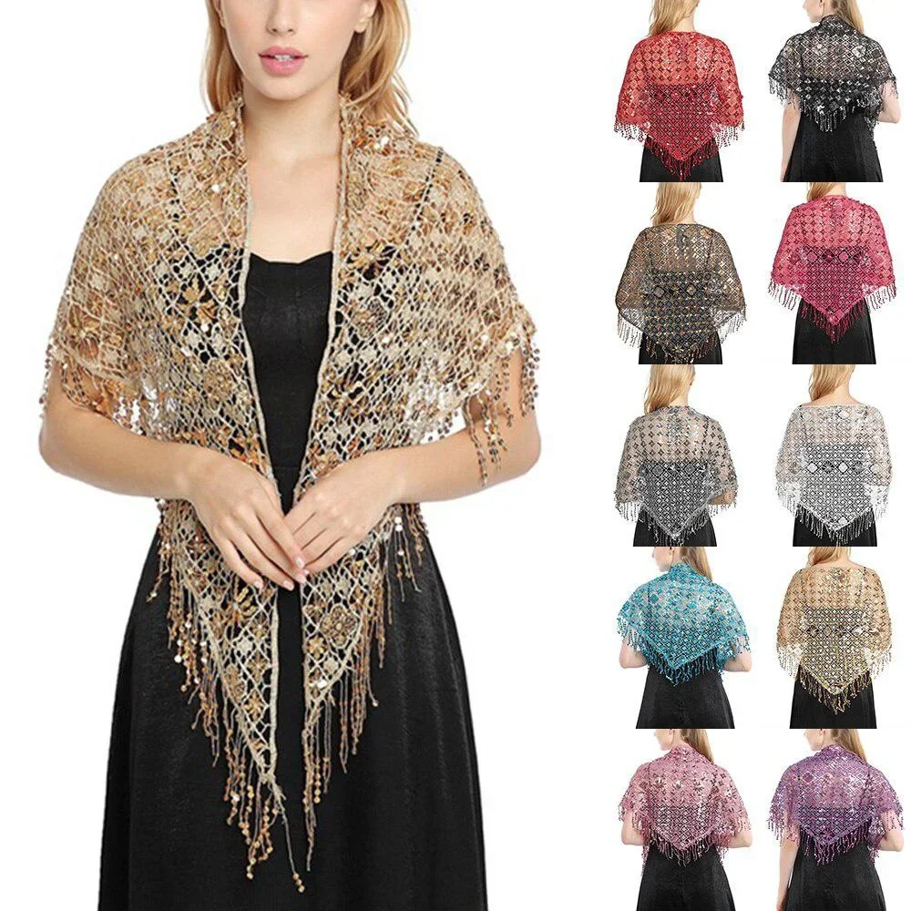 

1 шт. элегантная треугольная свадебная шаль с блестками, женское вечернее платье, шаль, женские украшения для банкета, шали с кисточками