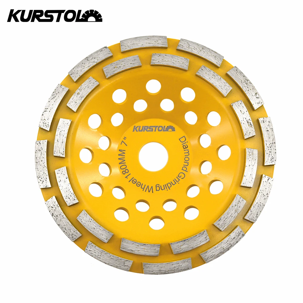 KURSTOL 180mm Diamond Double Row Grinding Cup Wheel 1pc Grinding Disc For Polishing Concrete Masonry Granite Marble 7inch