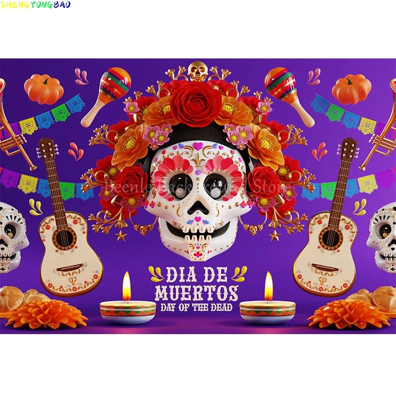 Мексика День мертвых фон череп свеча танцовщица Dia De Los Muertos наряд вечерние фотографии Декор поставки баннер