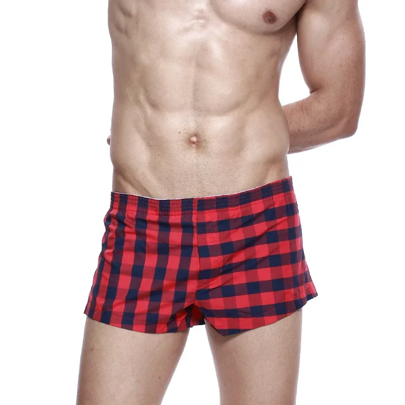 Seobean Men's Underwear Sleepwear Lounge Shorts Cotton Plaid Boxer Shorts Thin Arrow Home Panties Men Pajamas Sleep Bottoms 2025