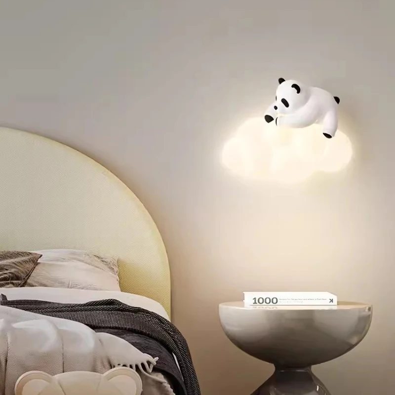 Cute Children\'s Room Panda Wall Lamps LED Cloud Lamp Modern Creative Baby Room Nursery Boy Girl Bedroom Bedside Bear Wall Lights