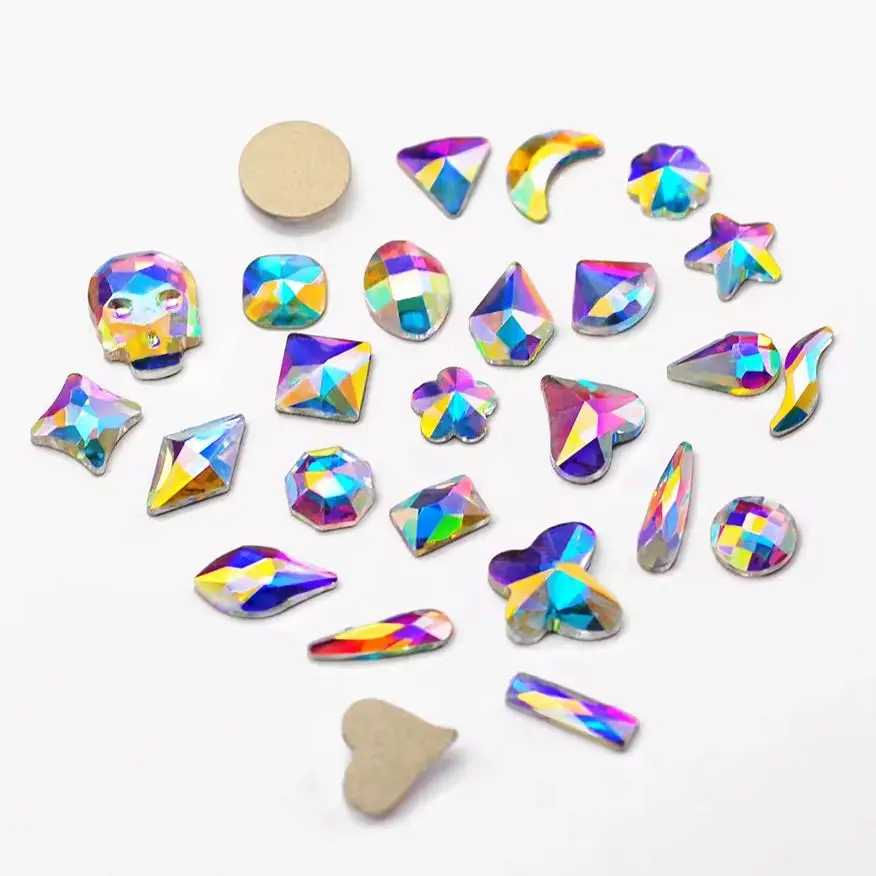 20pcs Fashion Nails Strass Crystal AB Rainbow Nail Art Mix Shapes Fancy Glass Stones for 3D Nail Charms Decorations