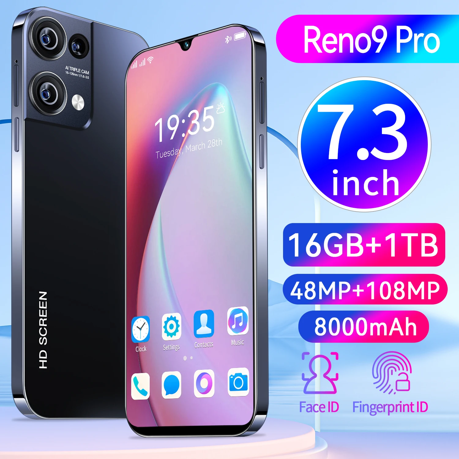 

2024 Original Reno9 Pro Smartphone 5G 7.3" Full Screen 8000mAh Snapdragon 8 gen2 Camera 108MP Android Phone Unlocked celulares