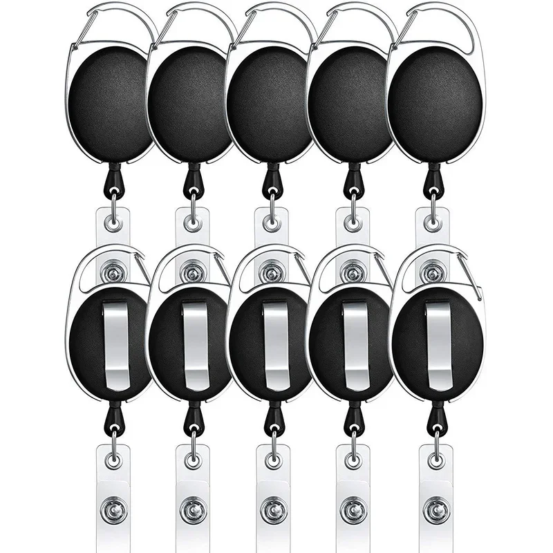 5Pcs Retractable Pull Badge Reel ID Lanyard Name Tag Card Badge Holder Reels Recoil Belt Key Ring Chain Clips
