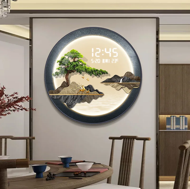 Entrance decoration painting, electronic screen, clock, clock hanging on the wall in the living room and dining room