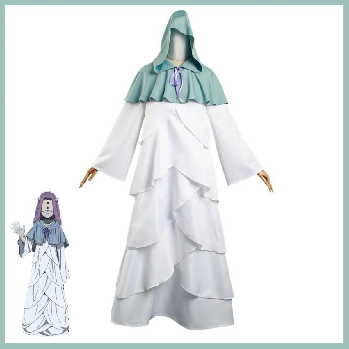 Anime The Promised Neverland Mujika Cosplay Costume Evil Blood Girl White Robe Dress Hooded Scarf Man Woman Halloween Suit