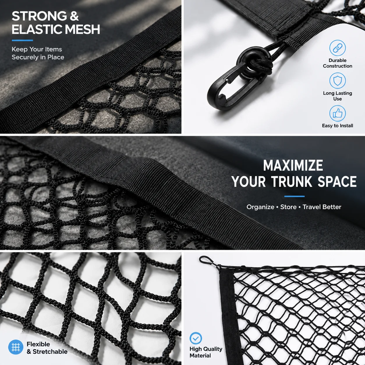 For Jeep Wrangler 1997-2025 Elastic Nylon Mesh Cargo Net Car Trunk Storage Organizer Heavy Duty Luggage Secure Belongings