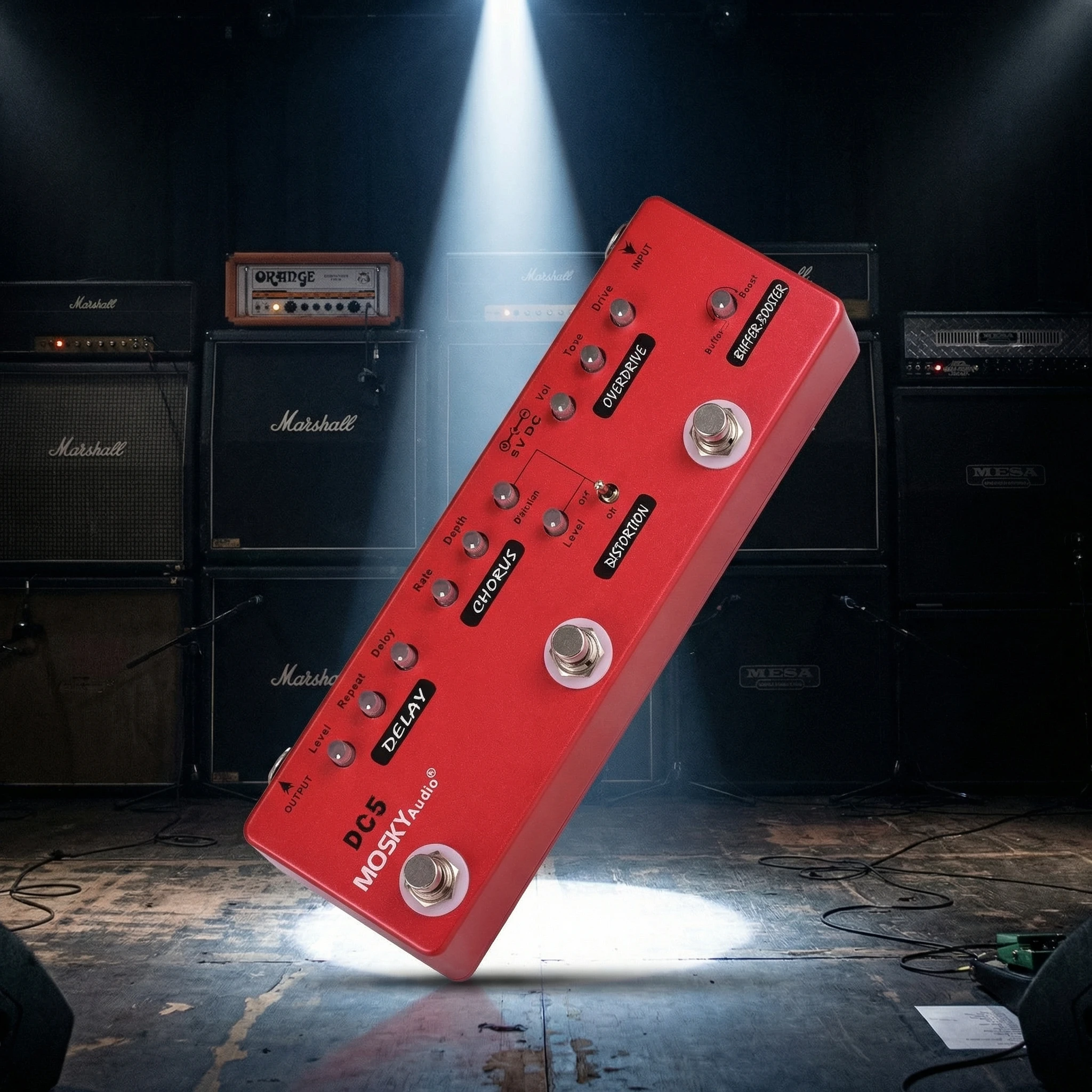 

Многофункциональная педаль эффектов для гитары MOSKYAUDIO DC-5: дилэй, хорус, реверберация, дисторшн, овердрайв, бустер, буфер, True Bypass, компактный дизайн