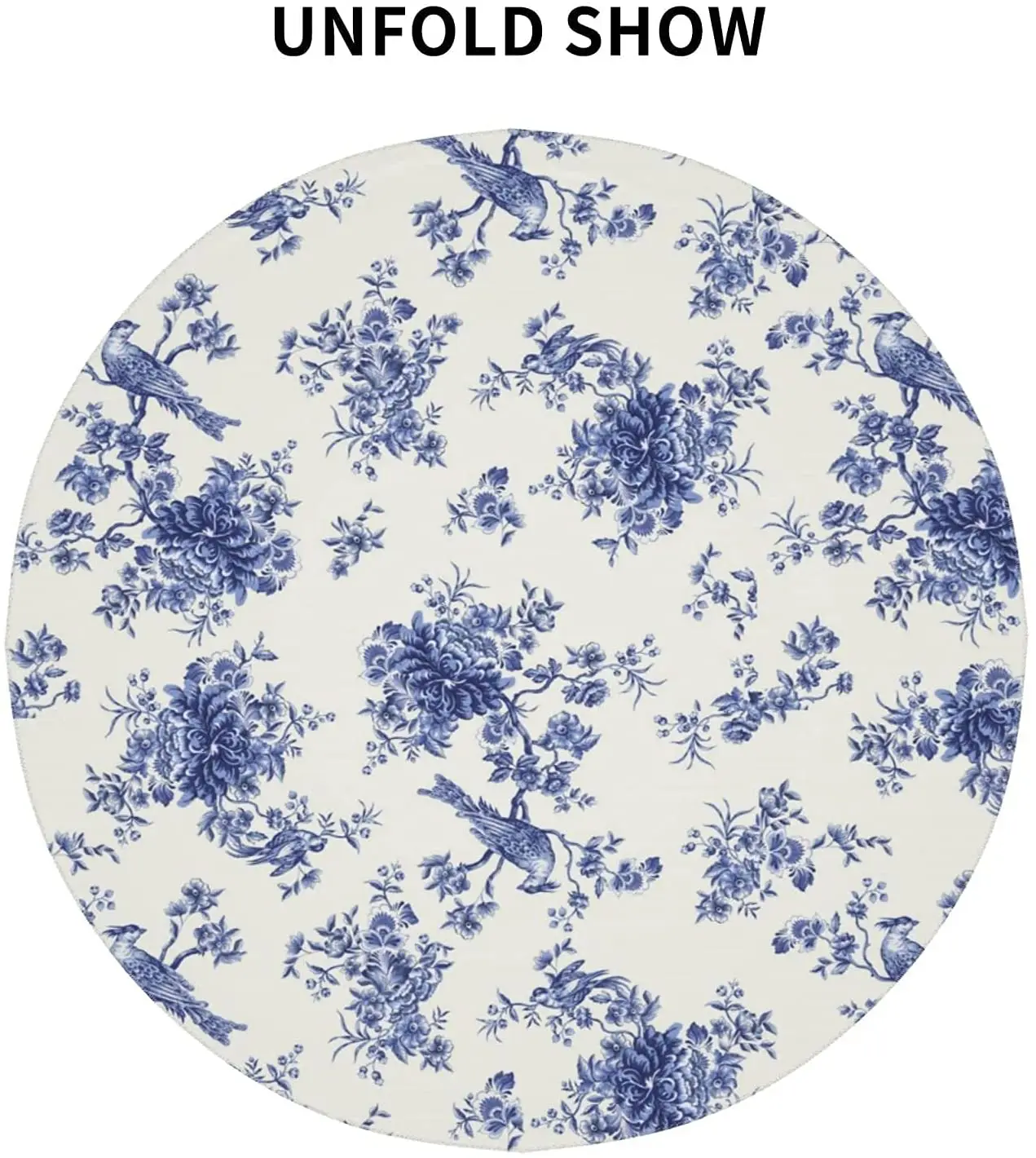 Floral Blue and White Spring Tablecloth Summer Birds 60\'\' Round Tablecloth with Wrinkle Resistant for Party Tabletop Dining Room