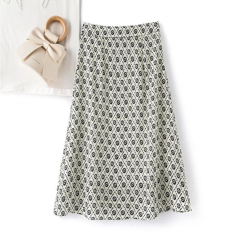Women's Elegant Long Skirt, 100% Mulberry Silk, Crepe De Chine, High Waist, Invisible Zipper Skirts, Summer Fashion