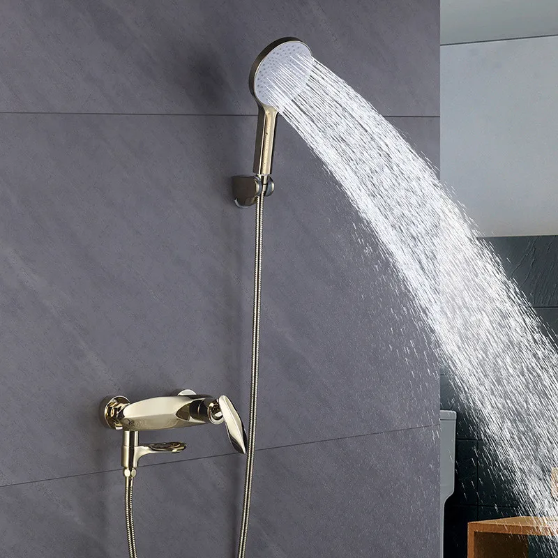 

Gold Bathtub Shower Set Hot and Cold Rose Gold Bathroom Shower Faucet Gray Bathroom Waterfall Bath & Shower Faucet Brass