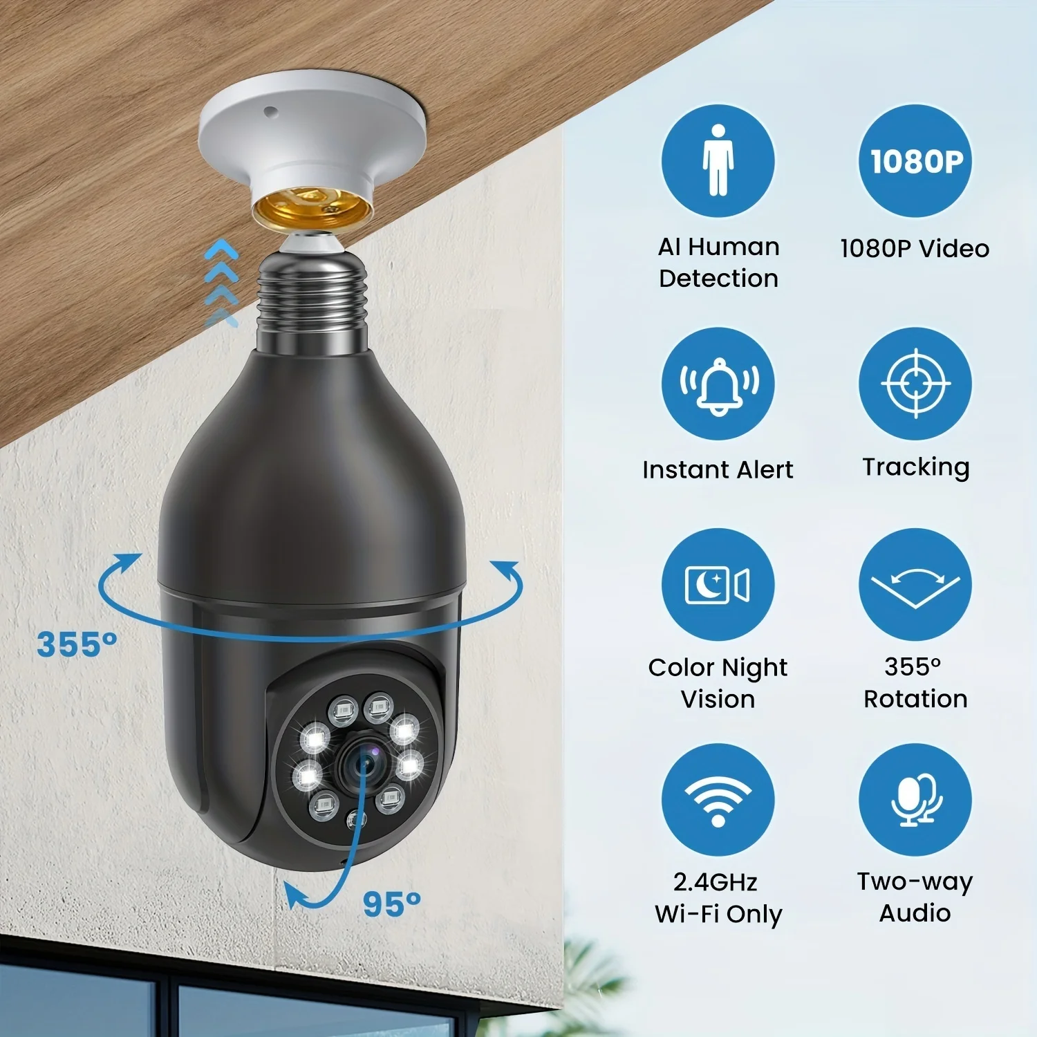 2.4GHz WiFi Dome Camera 1080P Full HD Smart Home Security with Motion Detection Alarm Color Night Vision Security
