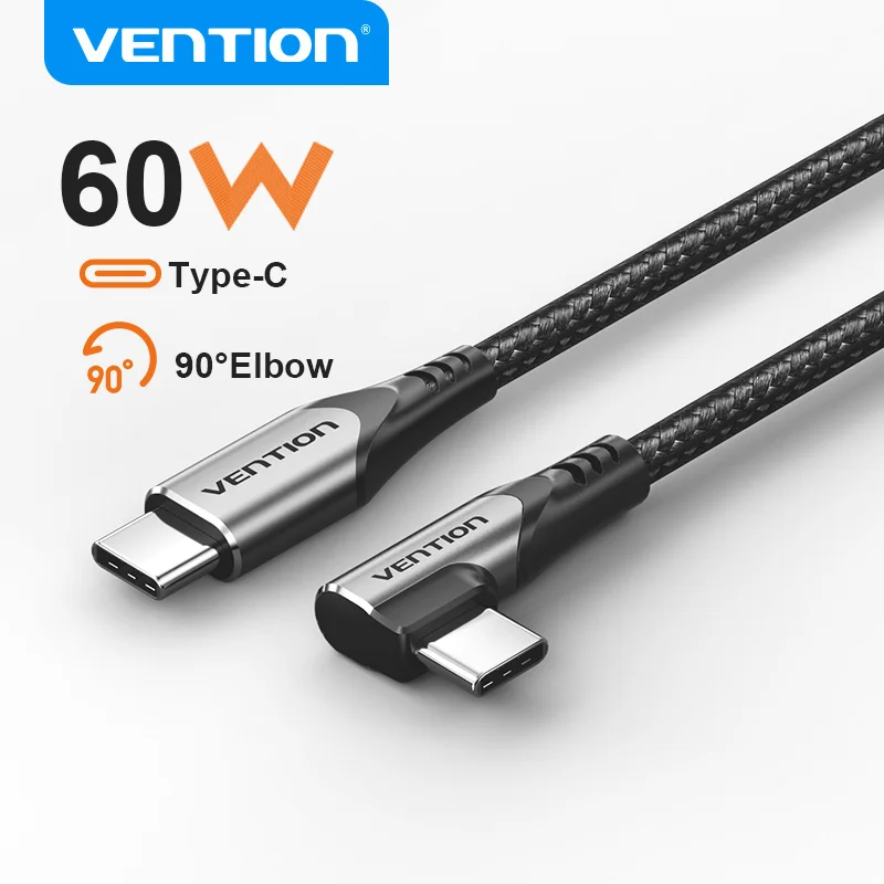 

Зарядный кабель Vention 60 Вт, USB-кабель типа C до 90 локтевого C для iPhone 17 16 MacBook Samsung S25, провод для быстрой зарядки, телефонные кабели