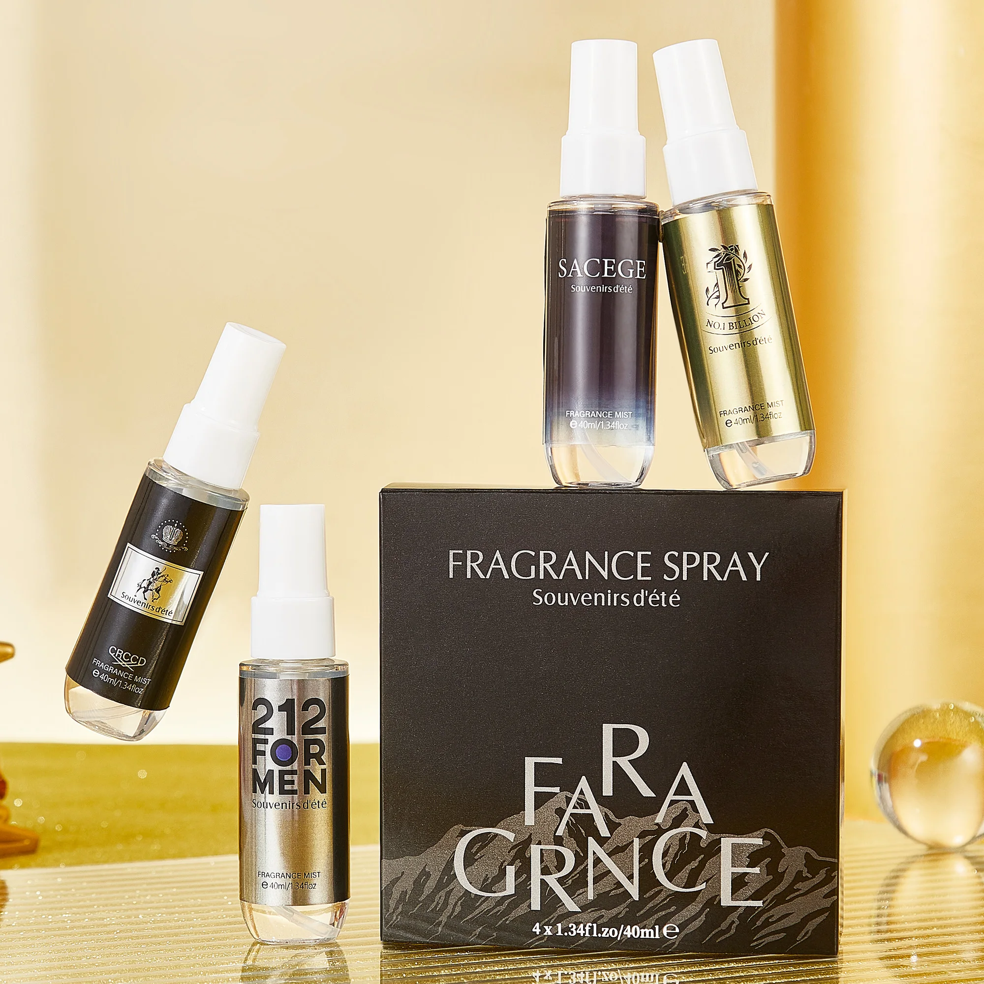 4 قطع عطر رجالي ذهبي أسود، بخاخ عطري خالي من الكحول، عطر يدوم للجسم والشعر، هدية مثالية للرجال